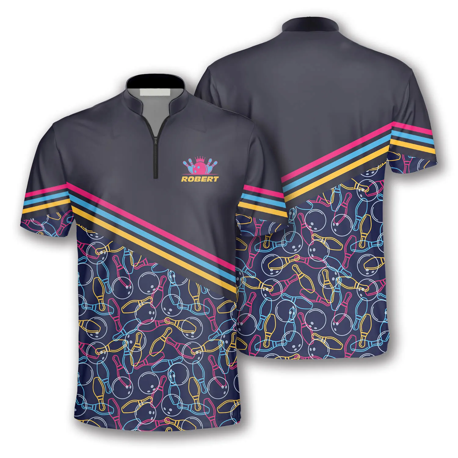 3D All Over Print Bowling Pattern In Navy and Black Custom Bowling Jerseys for Men, Cool Shirt for Bowling Lover