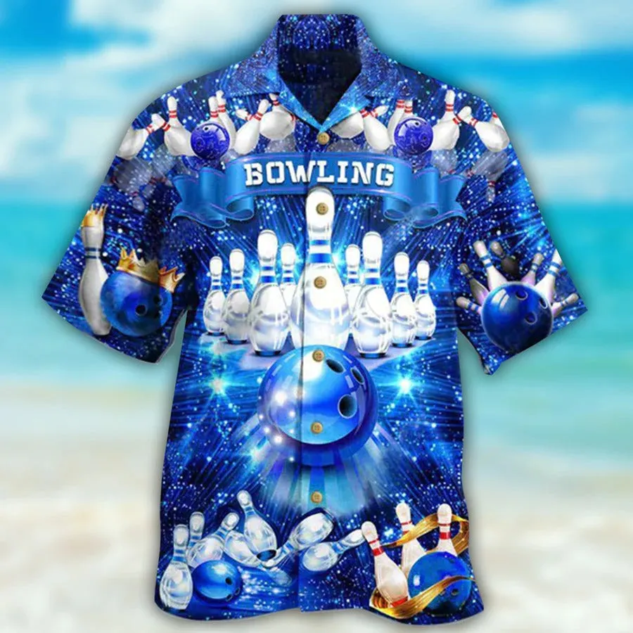 3D Bowling Hawaiian Shirt, King's Bowling Hawaiian Shirt, Blue Bowling Roll Shirt For Men - Perfect Gift For Bowling Lovers, Bowlers