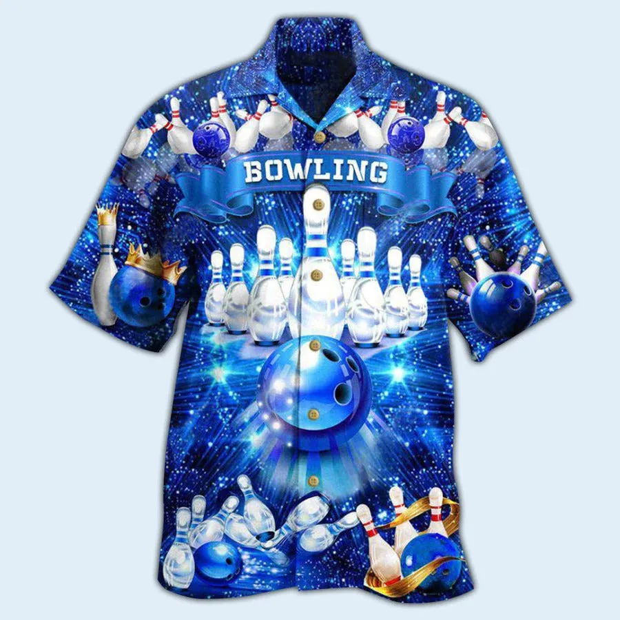 3D Bowling Hawaiian Shirt, King's Bowling Hawaiian Shirt, Blue Bowling Roll Shirt For Men - Perfect Gift For Bowling Lovers, Bowlers