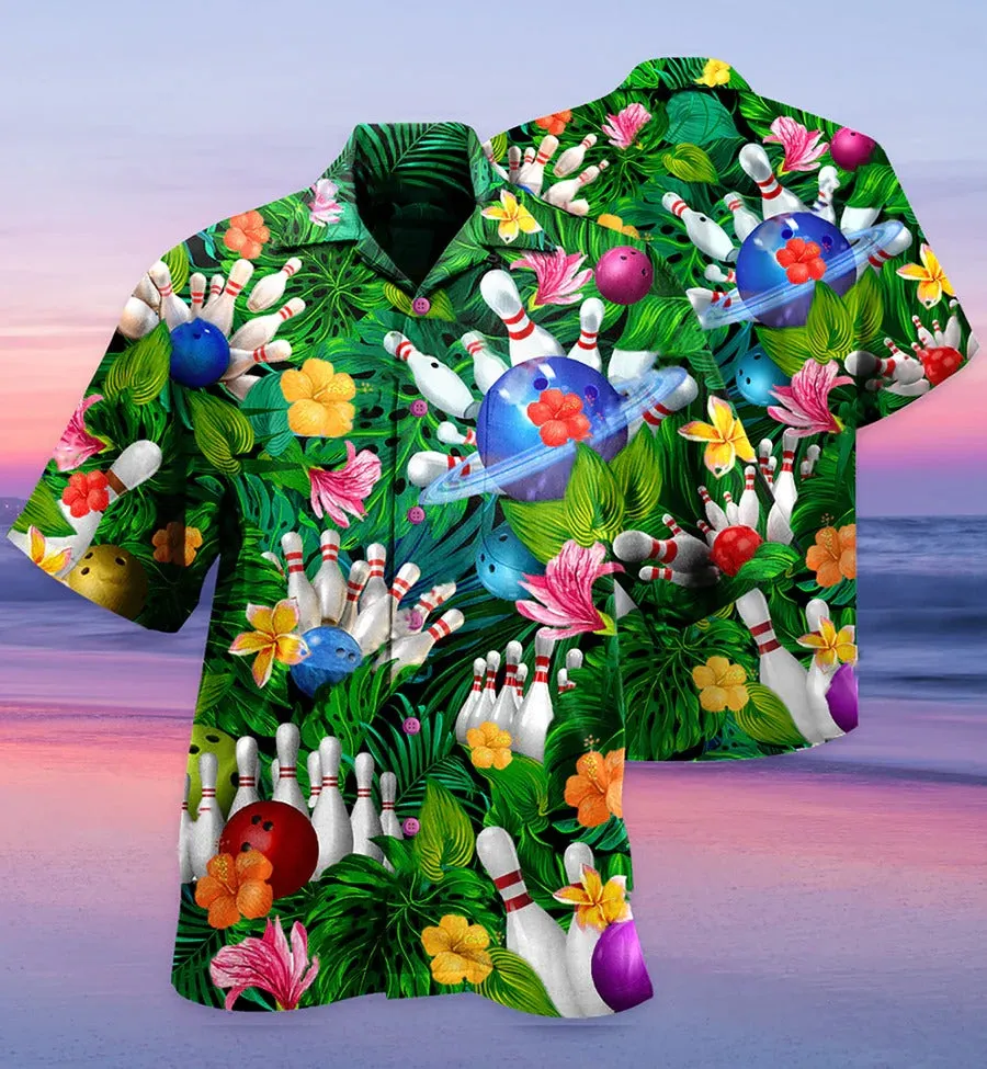 3D Bowling Hawaiian Shirt, Tropical Floral Tropical Leaves Hawaiian Shirt, Bowling Roll Aloha Shirt For Men - Perfect Gift For Bowling Lovers, Bowlers