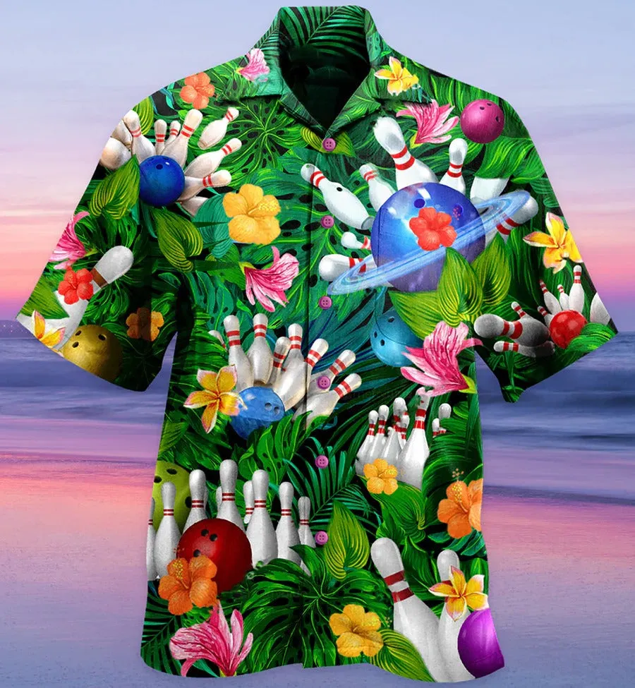 3D Bowling Hawaiian Shirt, Tropical Floral Tropical Leaves Hawaiian Shirt, Bowling Roll Aloha Shirt For Men - Perfect Gift For Bowling Lovers, Bowlers