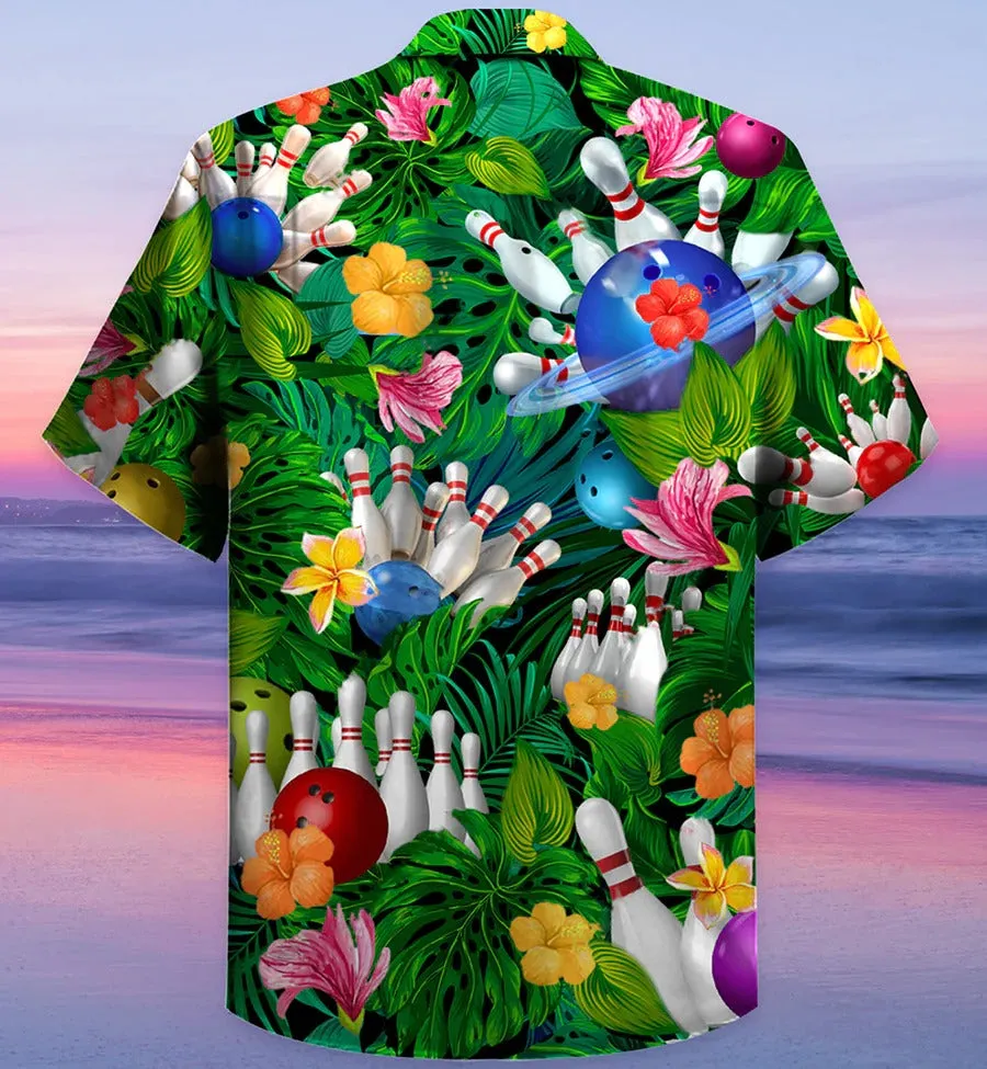 3D Bowling Hawaiian Shirt, Tropical Floral Tropical Leaves Hawaiian Shirt, Bowling Roll Aloha Shirt For Men - Perfect Gift For Bowling Lovers, Bowlers