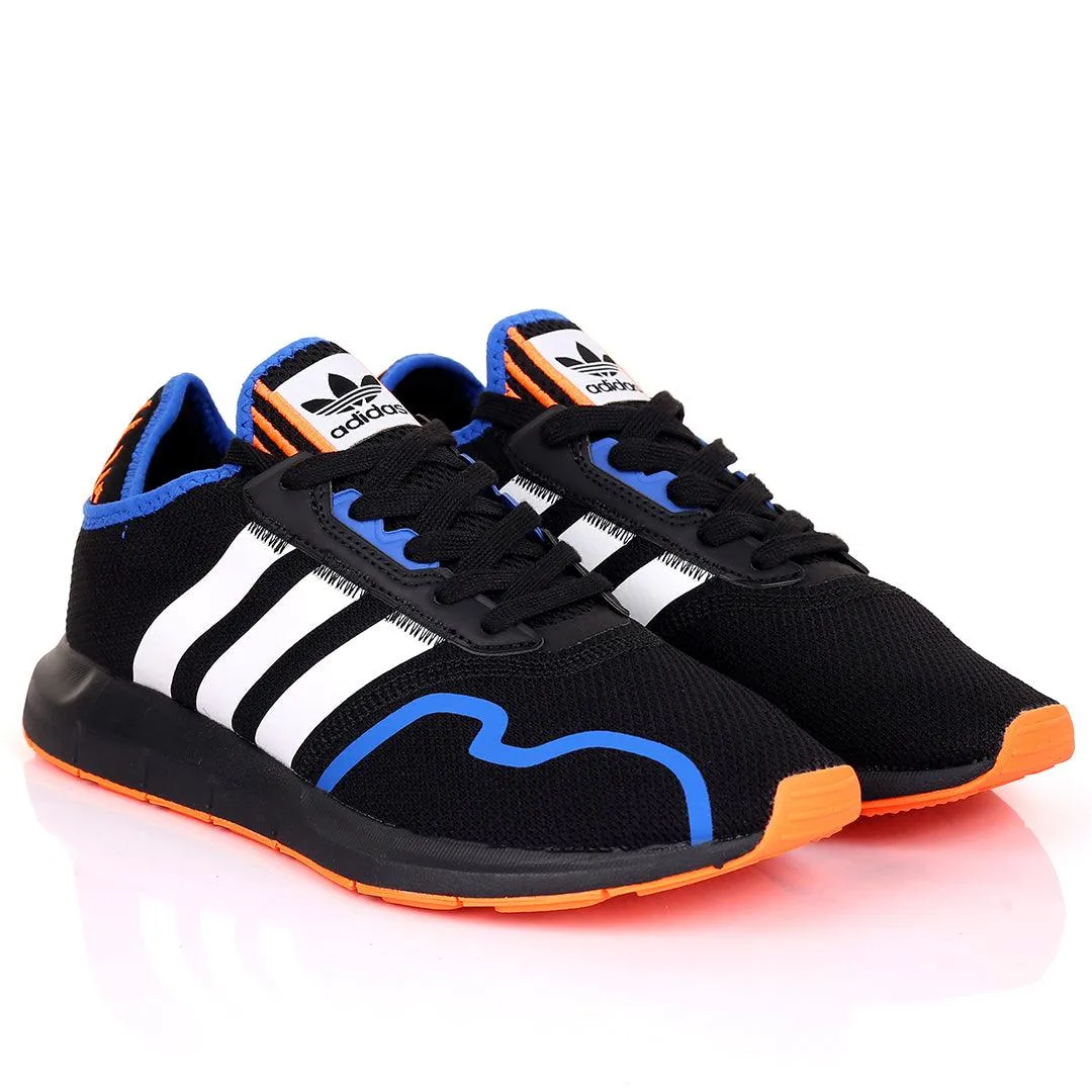 AD Comfy Black With White And Orange Stripe Designed Sneakers