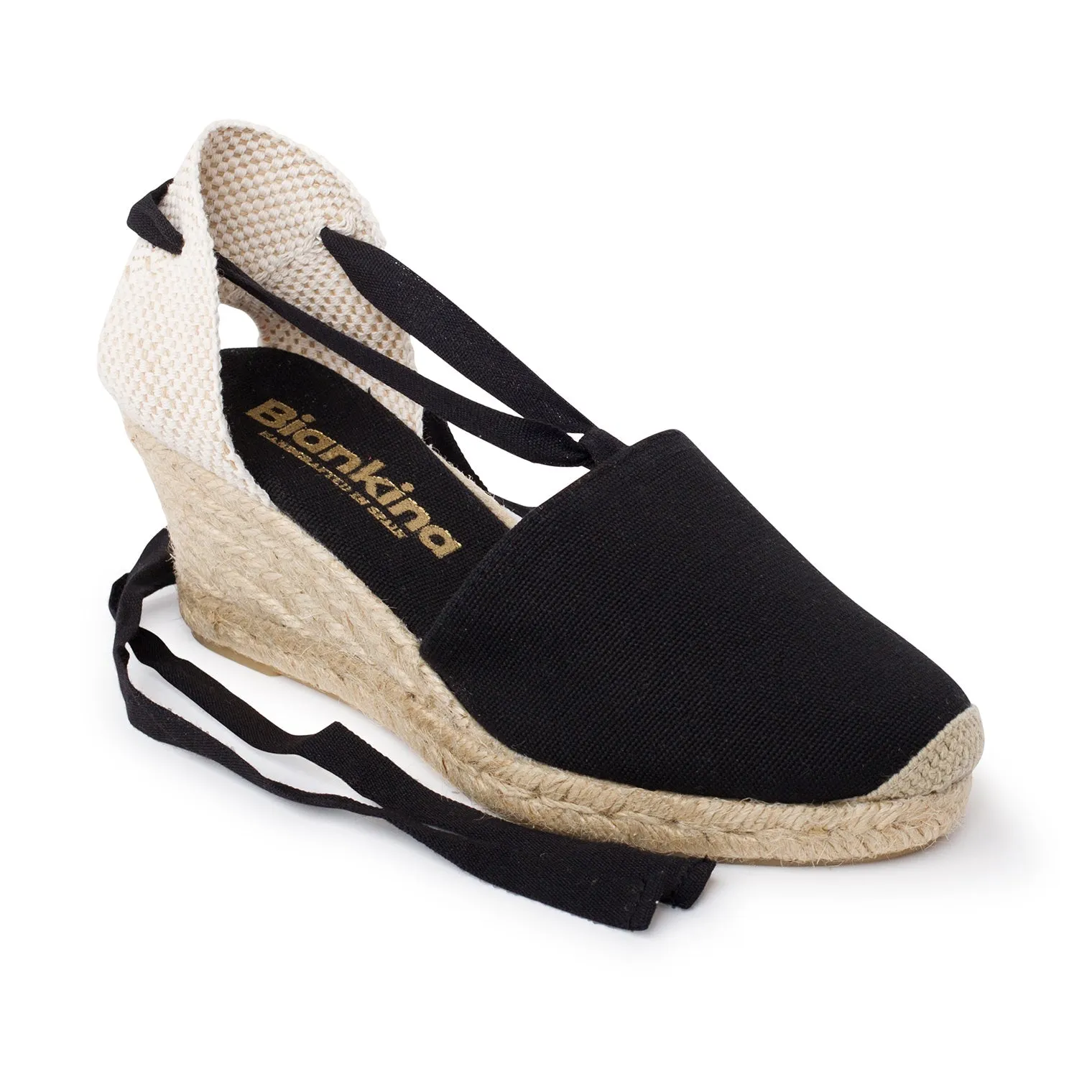 Almanera Sustainable, Eco Friendly, Vegan Canvas Espadrille Wedges - Black