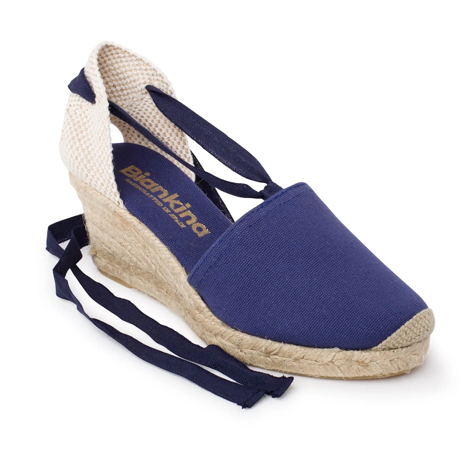 Almanera Sustainable, Eco Friendly, Vegan Canvas Espadrille Wedges - Navy