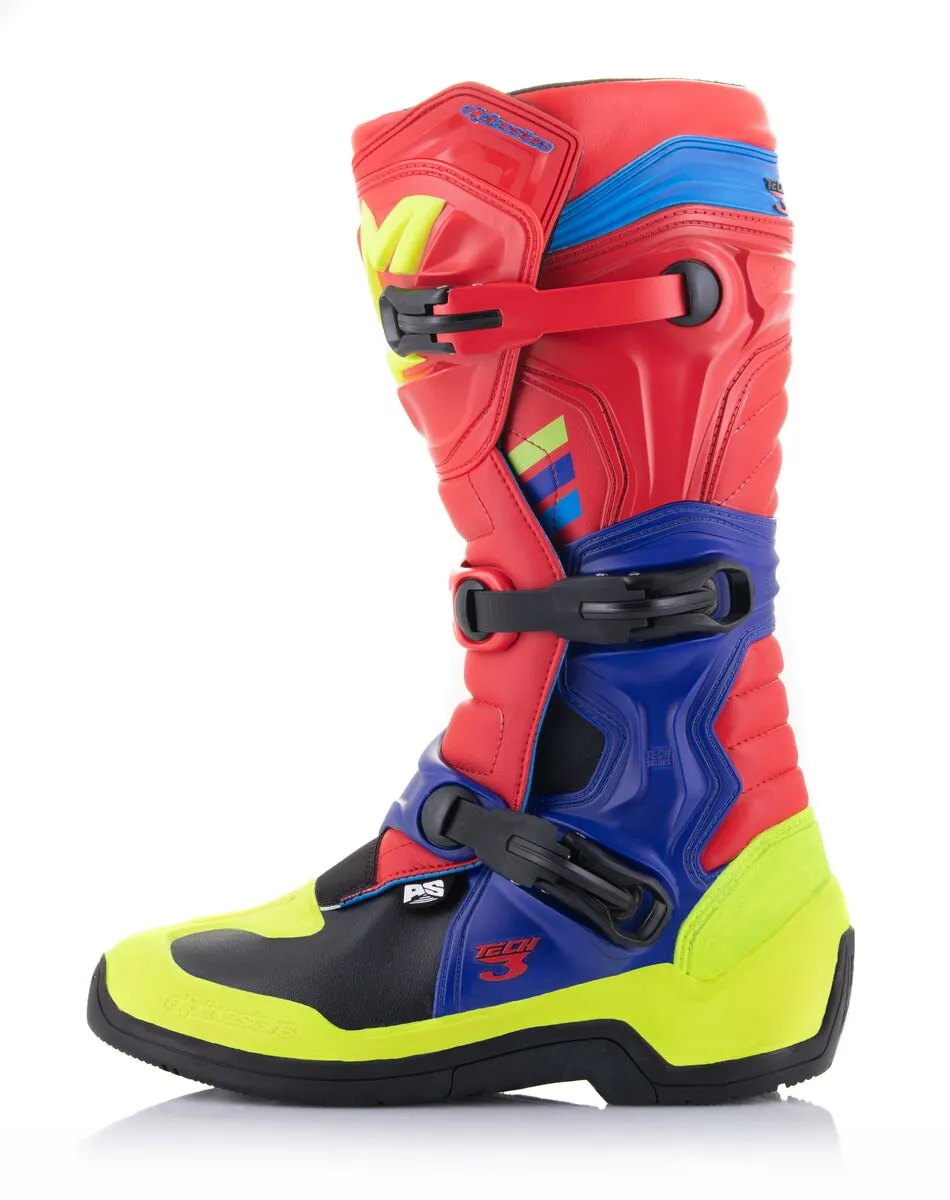 Alpinestars Tech 3 Motocross Boots Bright Red Dark Blue Yellow