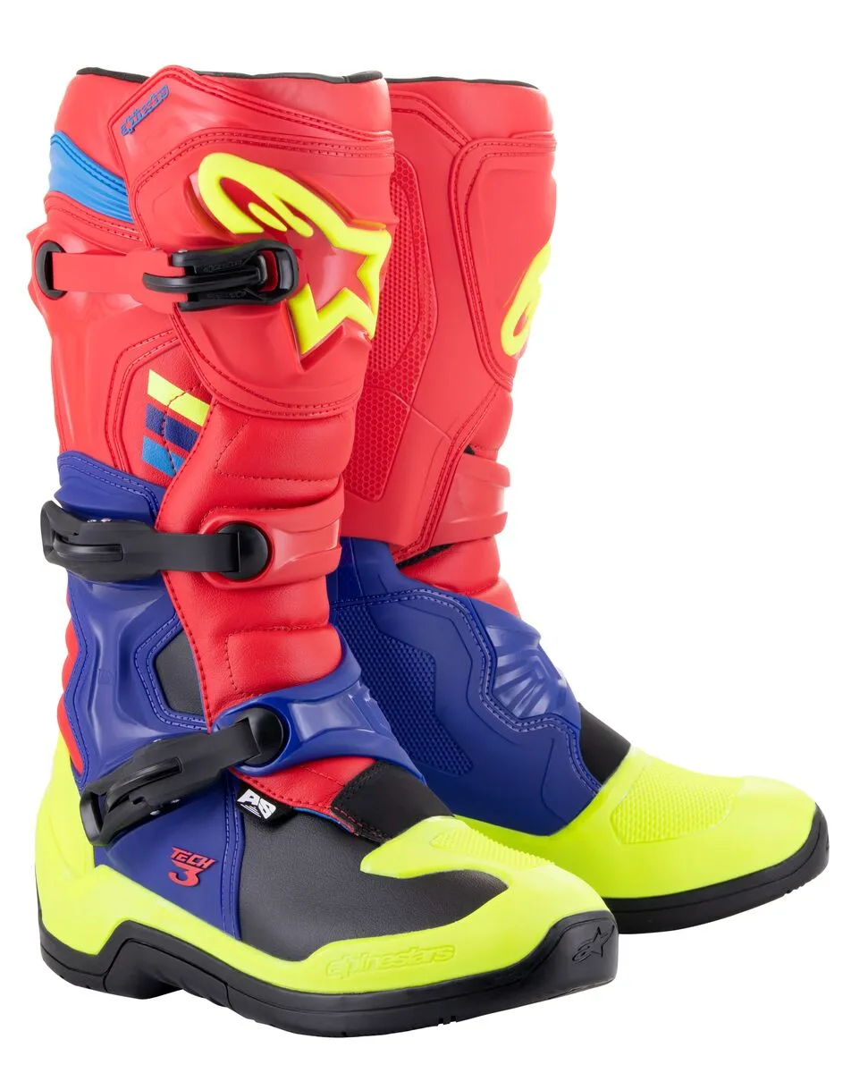 Alpinestars Tech 3 Motocross Boots Bright Red Dark Blue Yellow