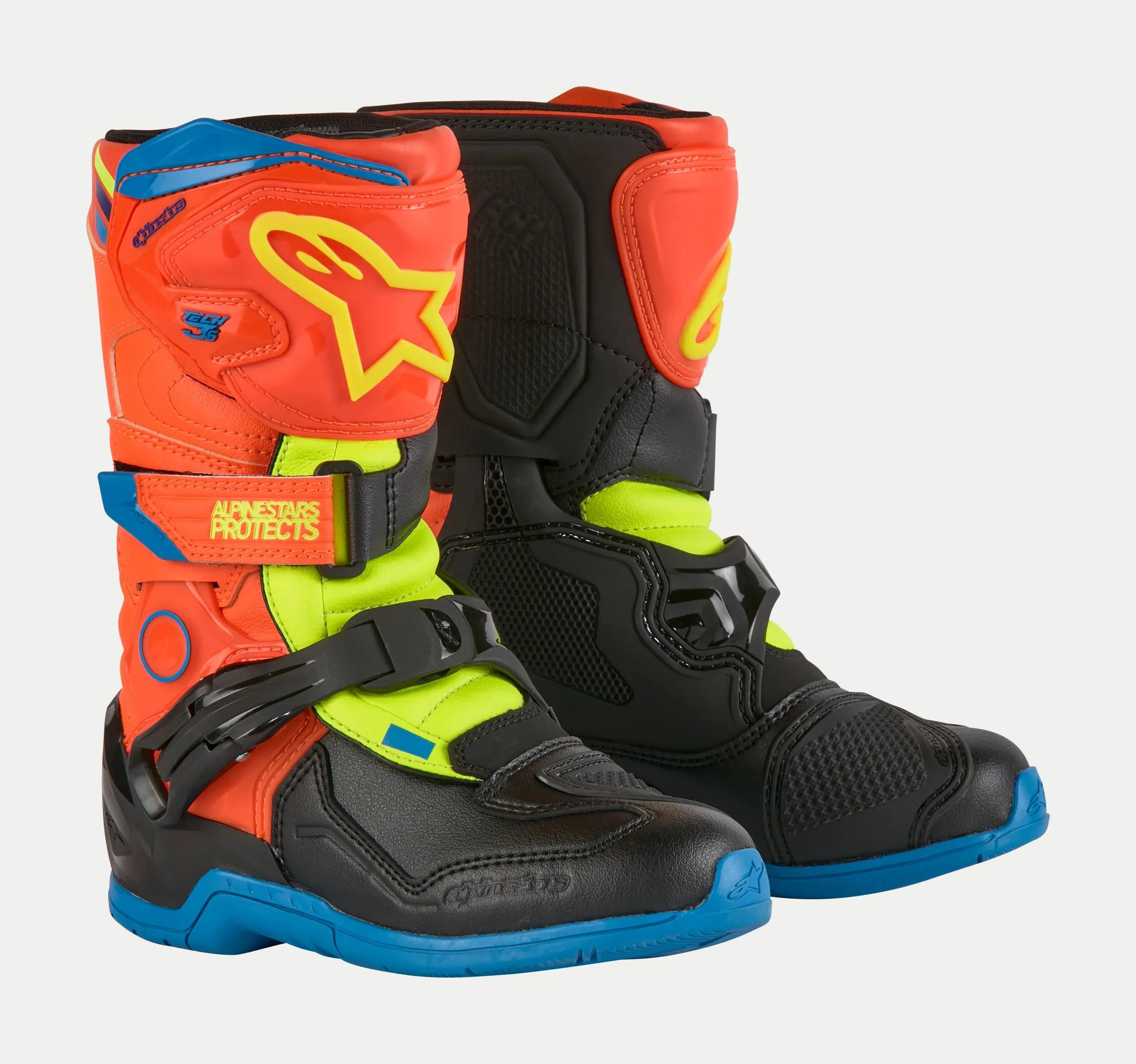 Alpinestars Tech 3S Kids Boots Orange Flo Enamel Blue Flo Yellow