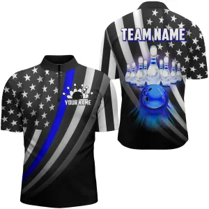 American Bowling Jersey Custom Bowling Shirt for Men Team Bowling Quarter-Zip, Flag Bowling Jersey