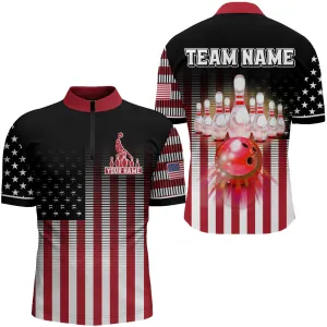 American Bowling Jersey Men Custom Black Bowling Quarter-Zip Shirt Team Patriot Bowling Shirt