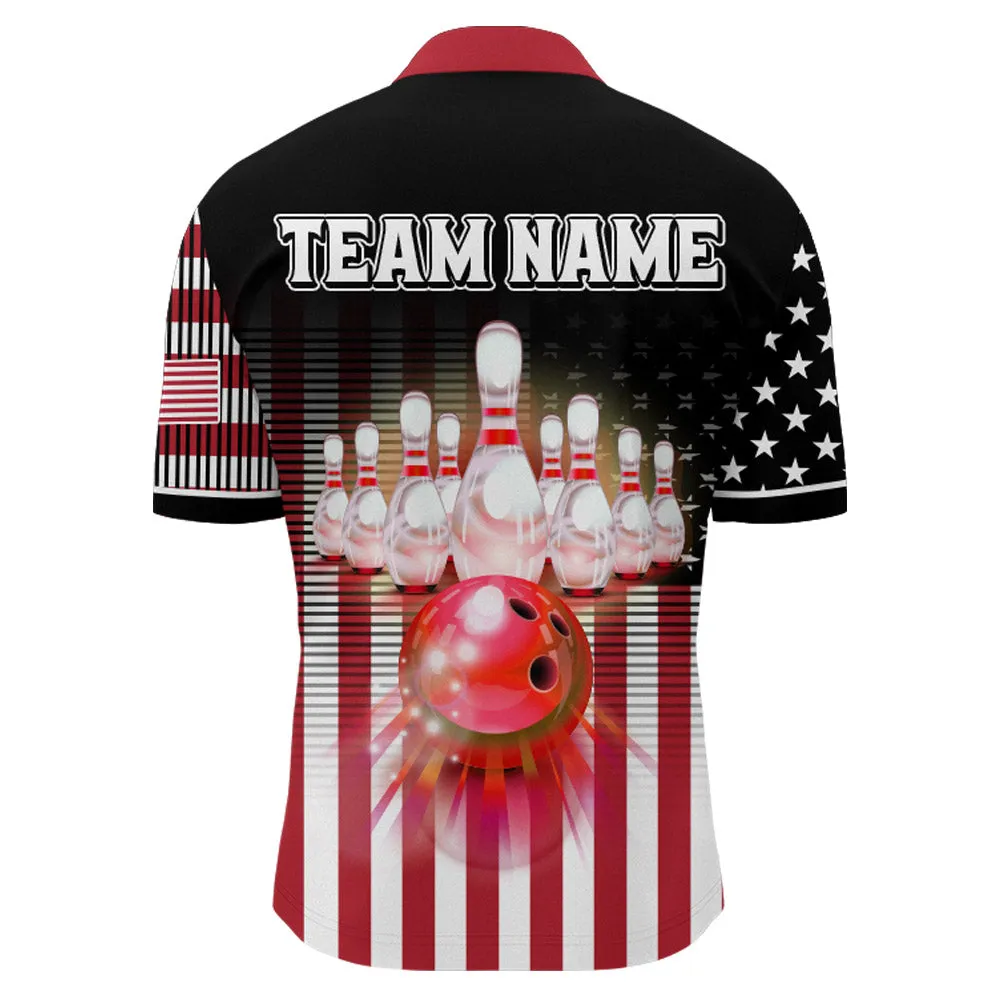 American Bowling Jersey Men Custom Black Bowling Quarter-Zip Shirt Team Patriot Bowling Shirt