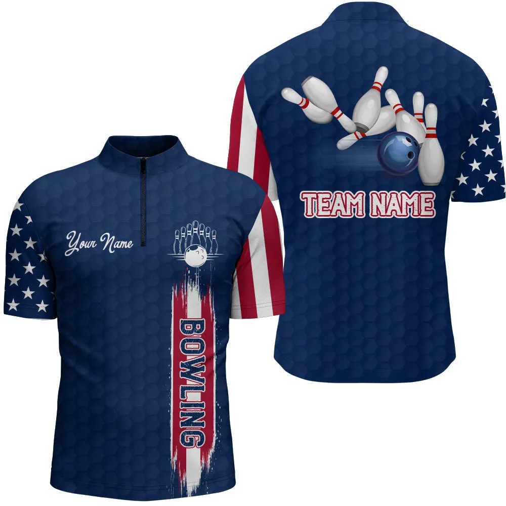 American Bowling Shirt Men Custom Bowling Quarter-Zip Shirt Team League Bowling Jersey