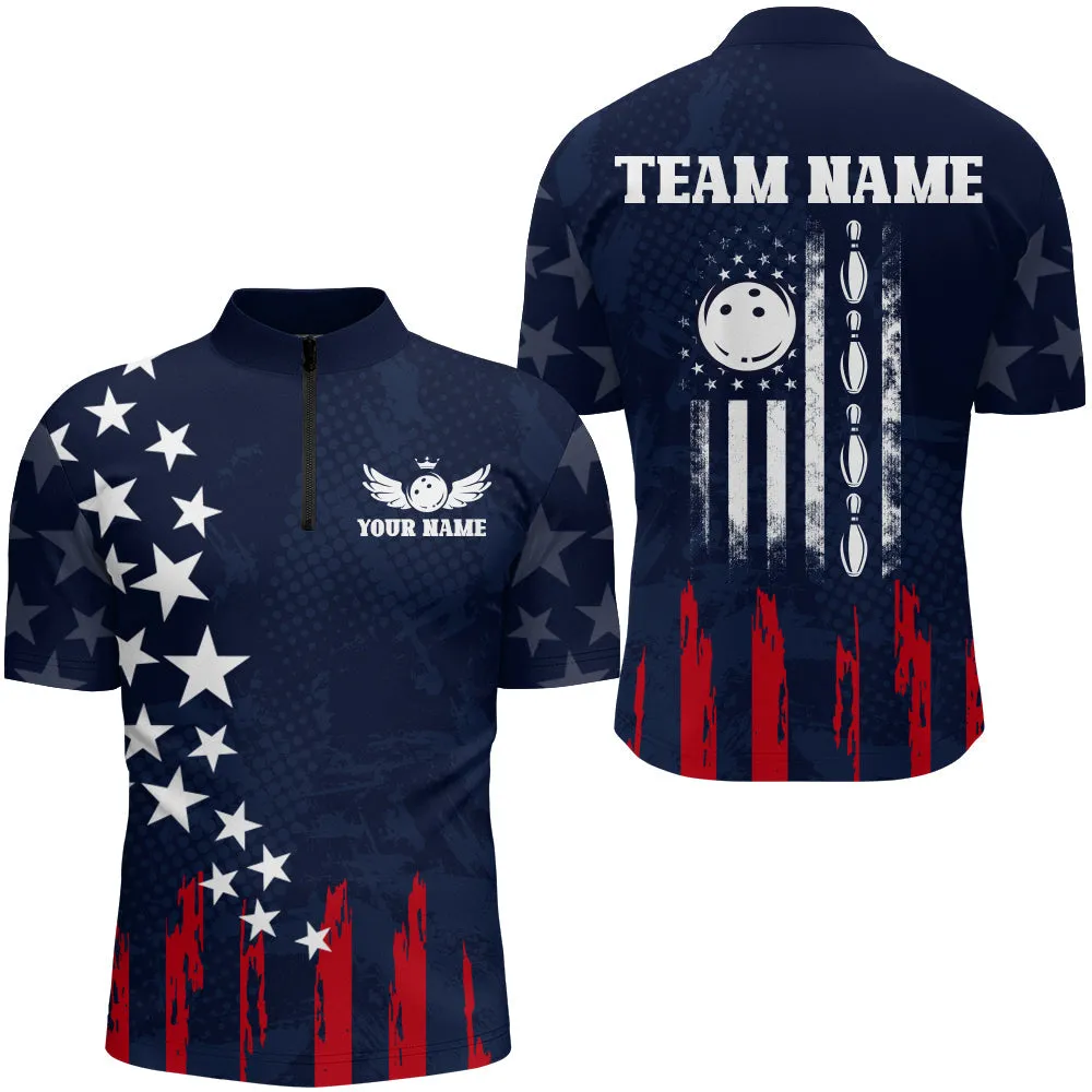 American Bowling Shirt Men Custom Bowling Quarter-Zip Shirt Team League Bowling Jersey