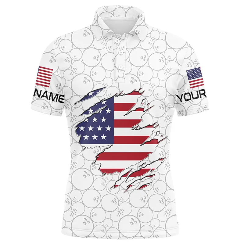 American Flag Bowling Camo Custom Patriot Men Bowling Polo, Long Sleeve Shirts Team Bowling Jersey