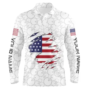 American Flag Bowling Camo Custom Patriot Men Bowling Polo, Long Sleeve Shirts Team Bowling Jersey