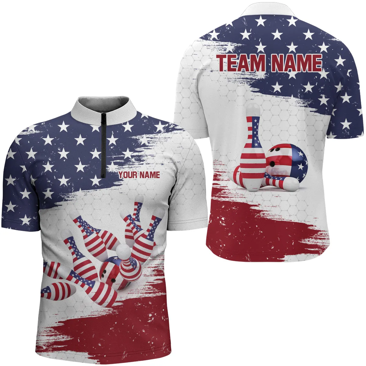 American Flag Bowling Quarter-Zip Shirt Custom Bowling Jersey for Men Bowling Team League