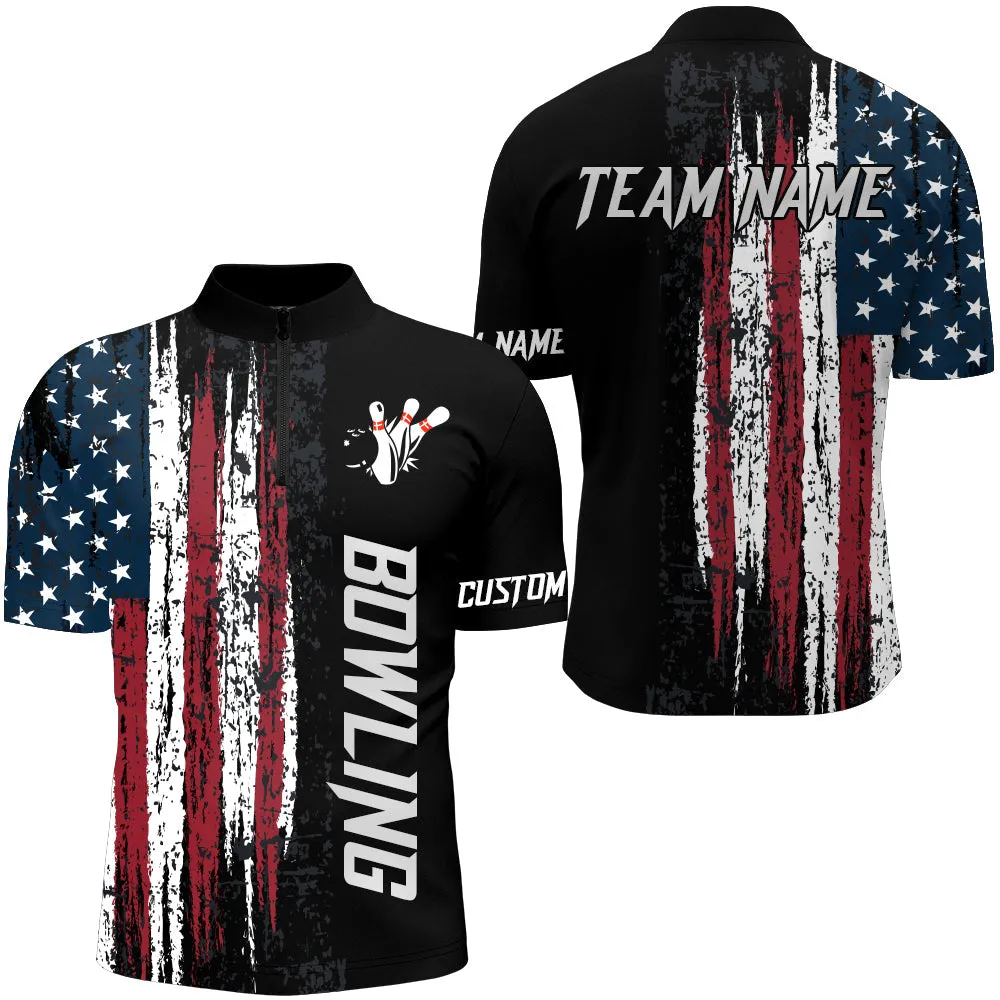 American Flag Bowling Shirt for Men Custom Bowling Jersey Strike Patriot League Bowlers