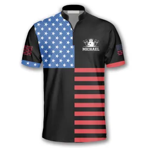 American Flag Crown Emblem Custom Bowling Jerseys for Men, Idea Gift for Bowler, Flag Shirt