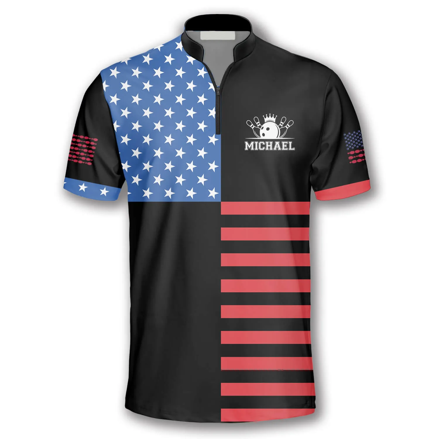 American Flag Crown Emblem Custom Bowling Jerseys for Men, Idea Gift for Bowler, Flag Shirt