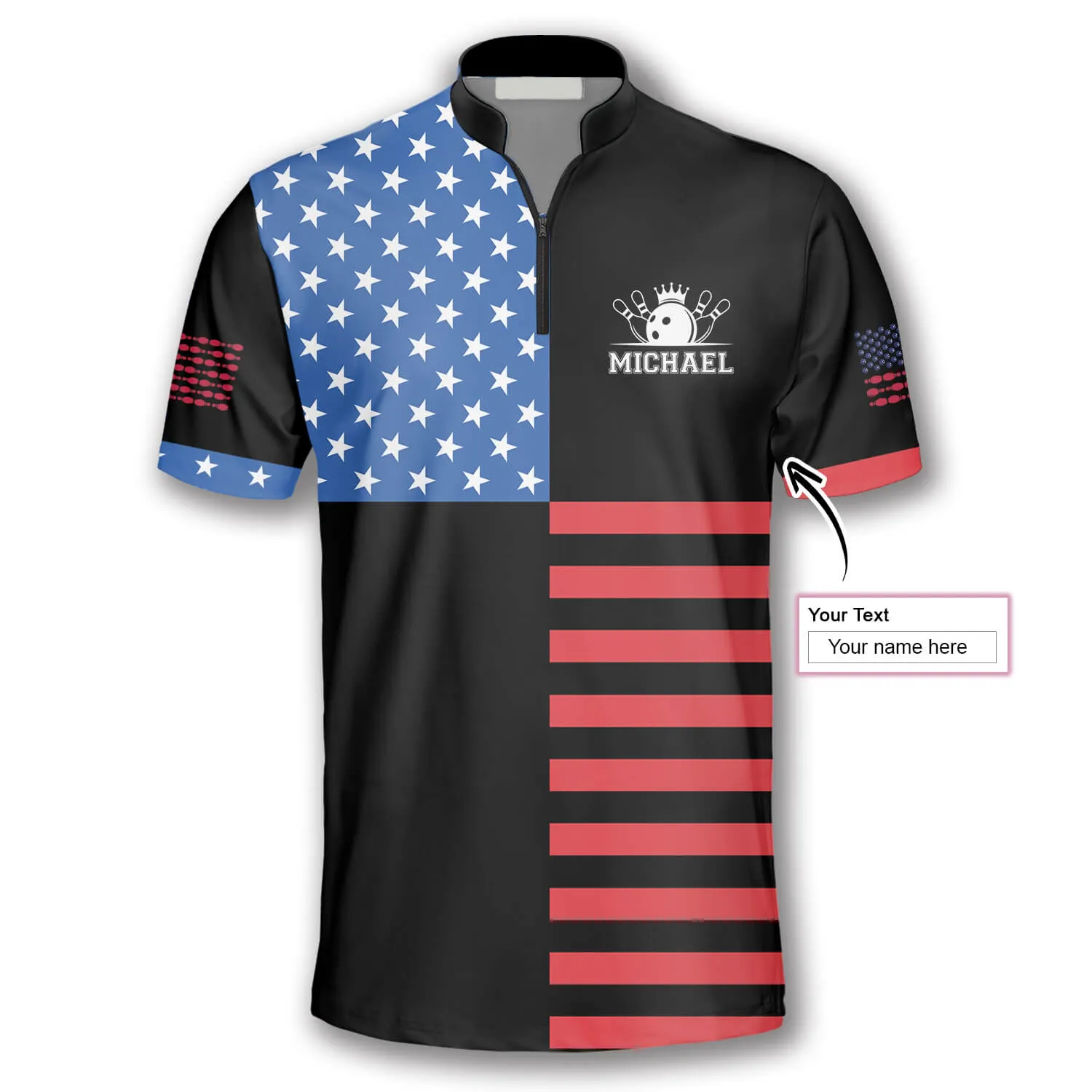 American Flag Crown Emblem Custom Bowling Jerseys for Men, Idea Gift for Bowler, Flag Shirt