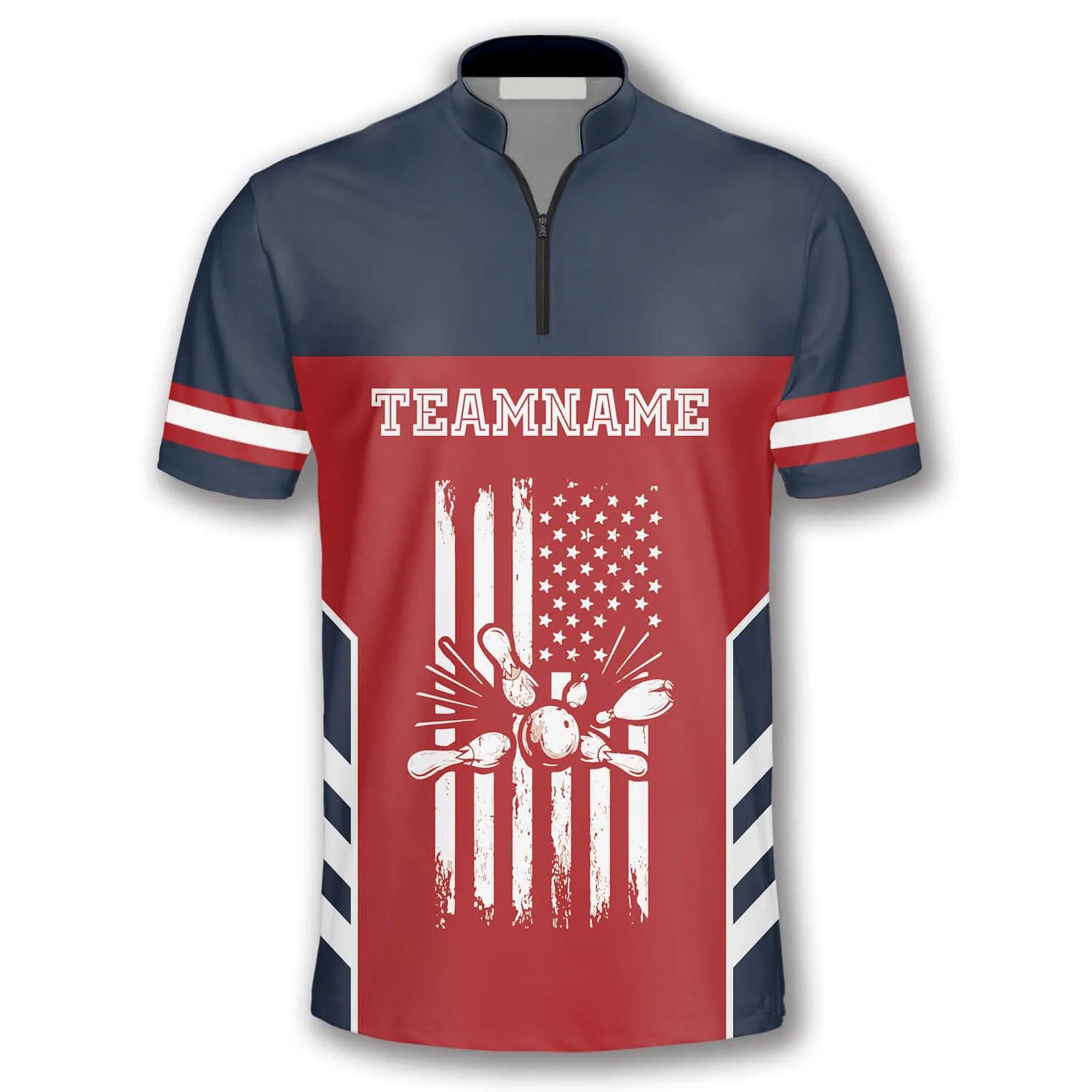 American Flag Red Navy Custom Bowling Jerseys for Men, Personalized Bowling Jersey Shirt, Flag Shirt