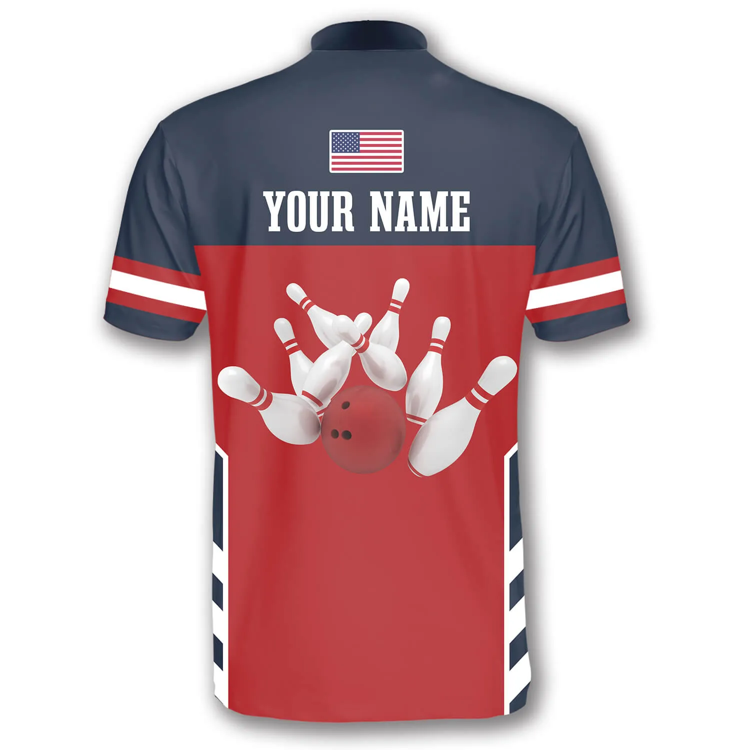 American Flag Red Navy Custom Bowling Jerseys for Men, Personalized Bowling Jersey Shirt, Flag Shirt