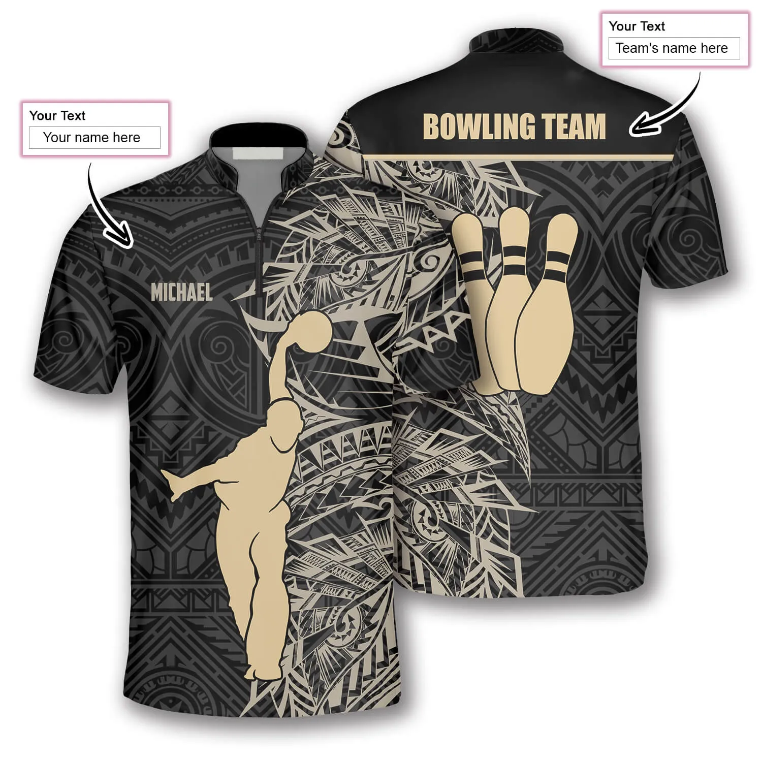 Apricot Bowling Player Custom Bowling Jerseys for Men, Tribal Bowling Shirt, Custom Bowling Shirt