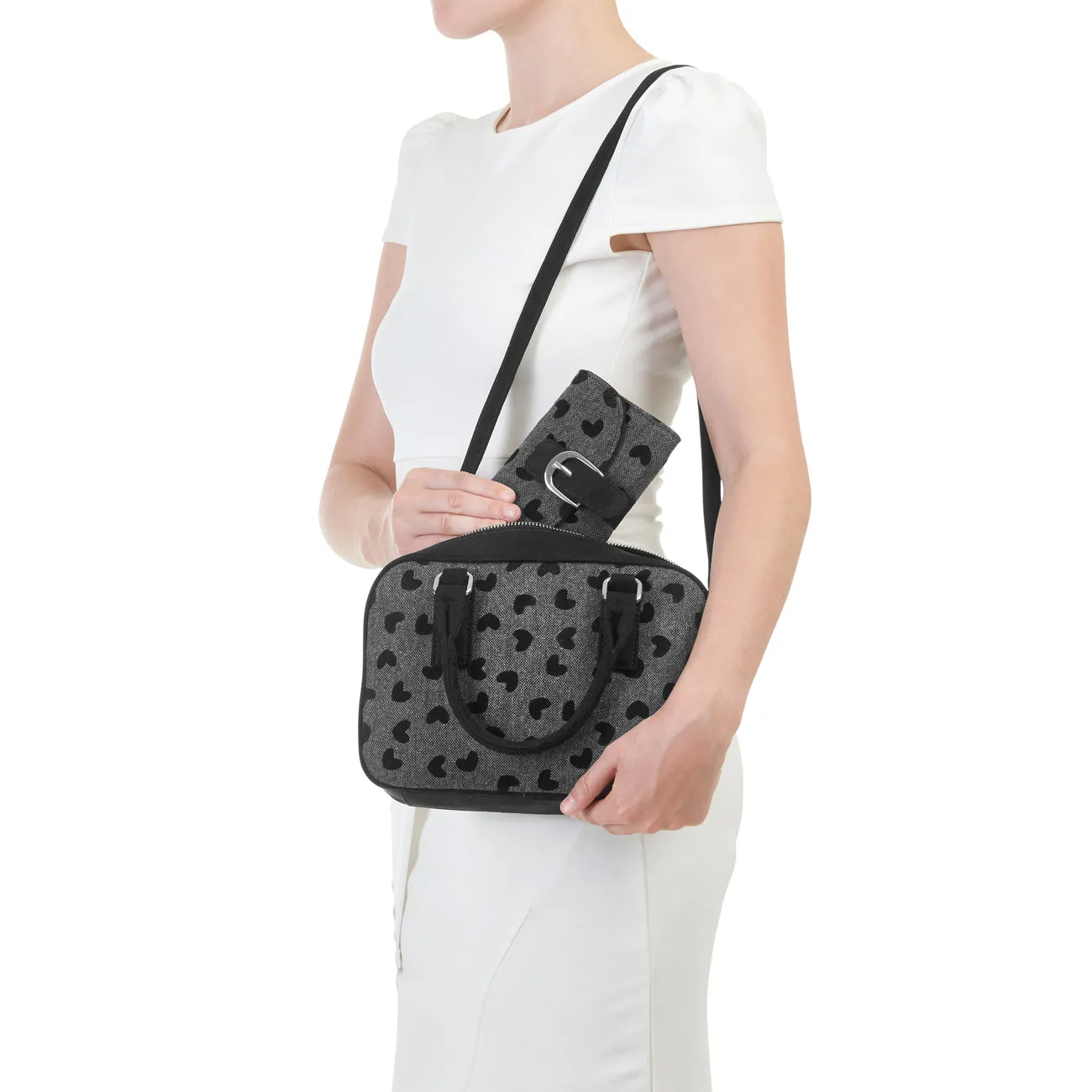 Austin Black Hearts Top Handle Bag & Matching Garda Purse (Matches Lexi Mid-Heels) by Ruby Shoo