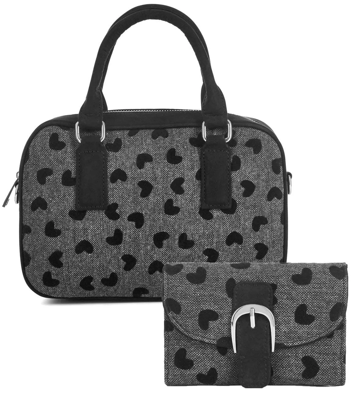 Austin Black Hearts Top Handle Bag & Matching Garda Purse (Matches Lexi Mid-Heels) by Ruby Shoo