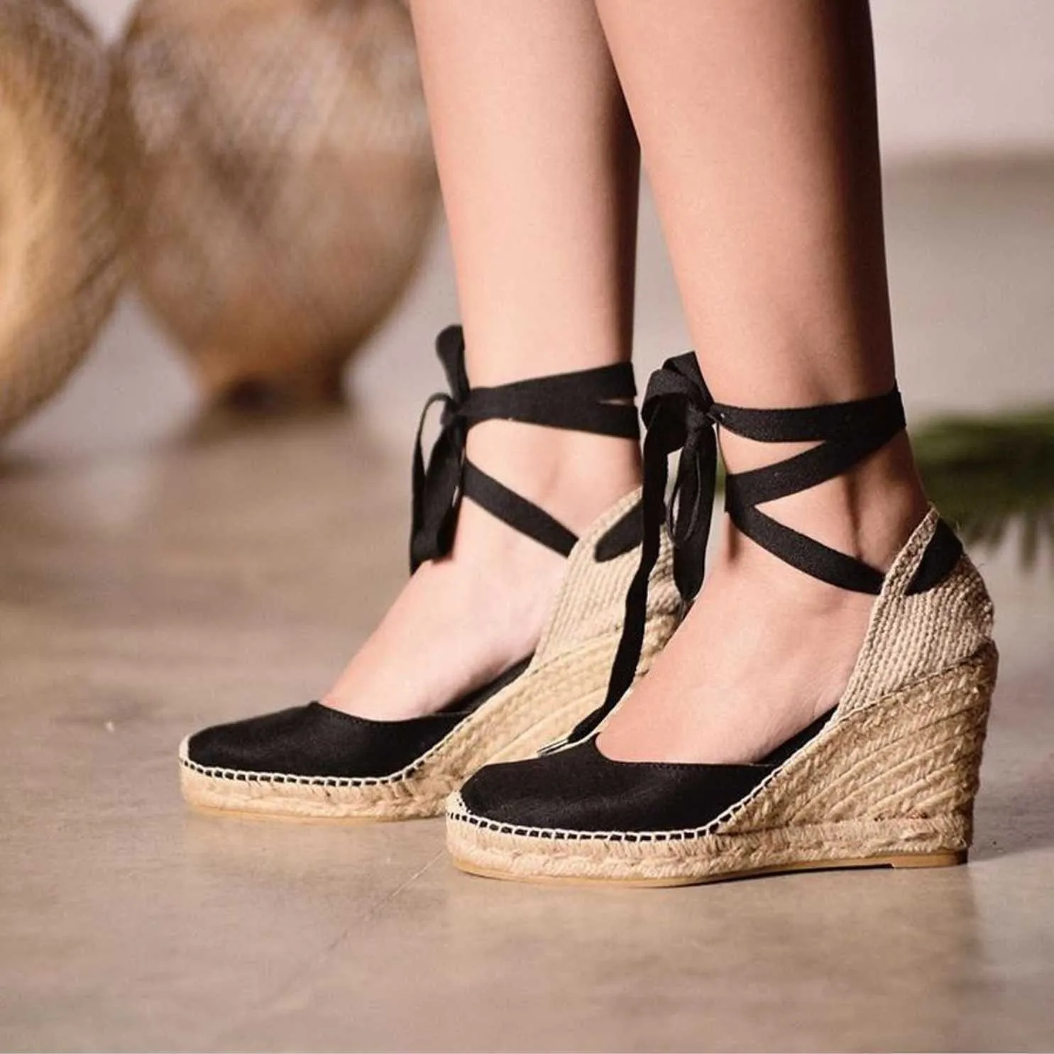 Basic High Heel Linen Wedge Espadrille for Women - Palamos