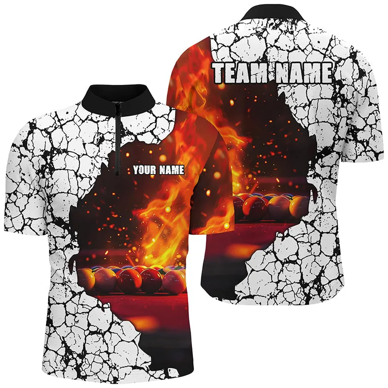 Billiard 8 Ball Pool Fire Customized Name, Team Name 3D Jersey Shirt For Men, Billiards Jersey