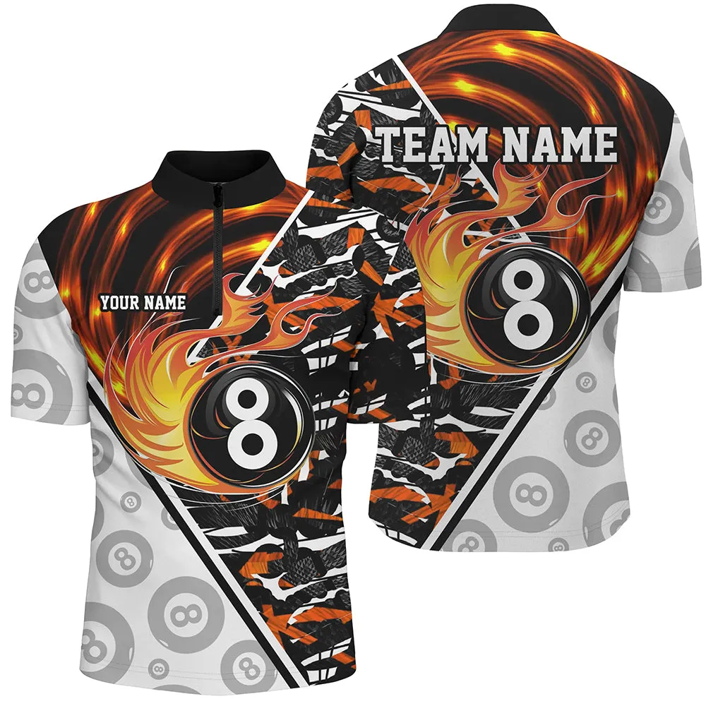 Billiard 8 Ball Pool Fire Customized Name, Team Name 3D Jersey Shirt For Men, Billiards Jersey