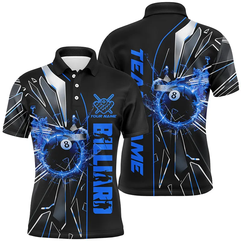 Billiard Blue Glass Crack 8 Ball Customized Name, Team Name 3D Jersey Shirt For Men