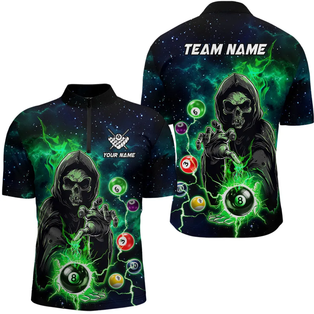 Billiard Multi Color Death Skeleton Customized Name, Team Name 3D Jersey Shirt For Men