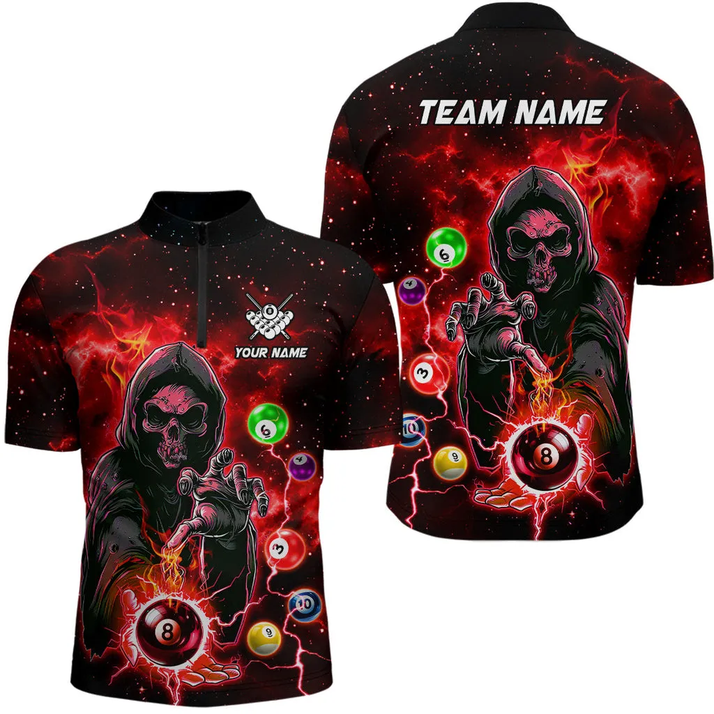 Billiard Multi Color Death Skeleton Customized Name, Team Name 3D Jersey Shirt For Men