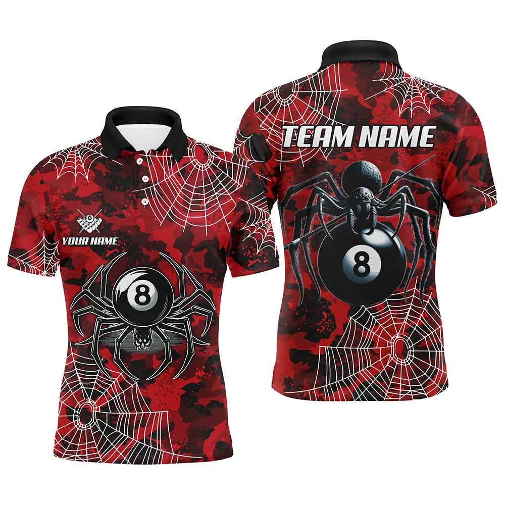 Billiard Red Camo Billiard Spider Cobweb Customized Name, Team Name 3D Jersey Shirt For Men