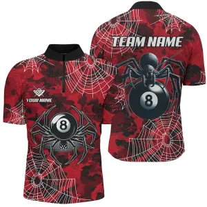 Billiard Red Camo Billiard Spider Cobweb Customized Name, Team Name 3D Jersey Shirt For Men