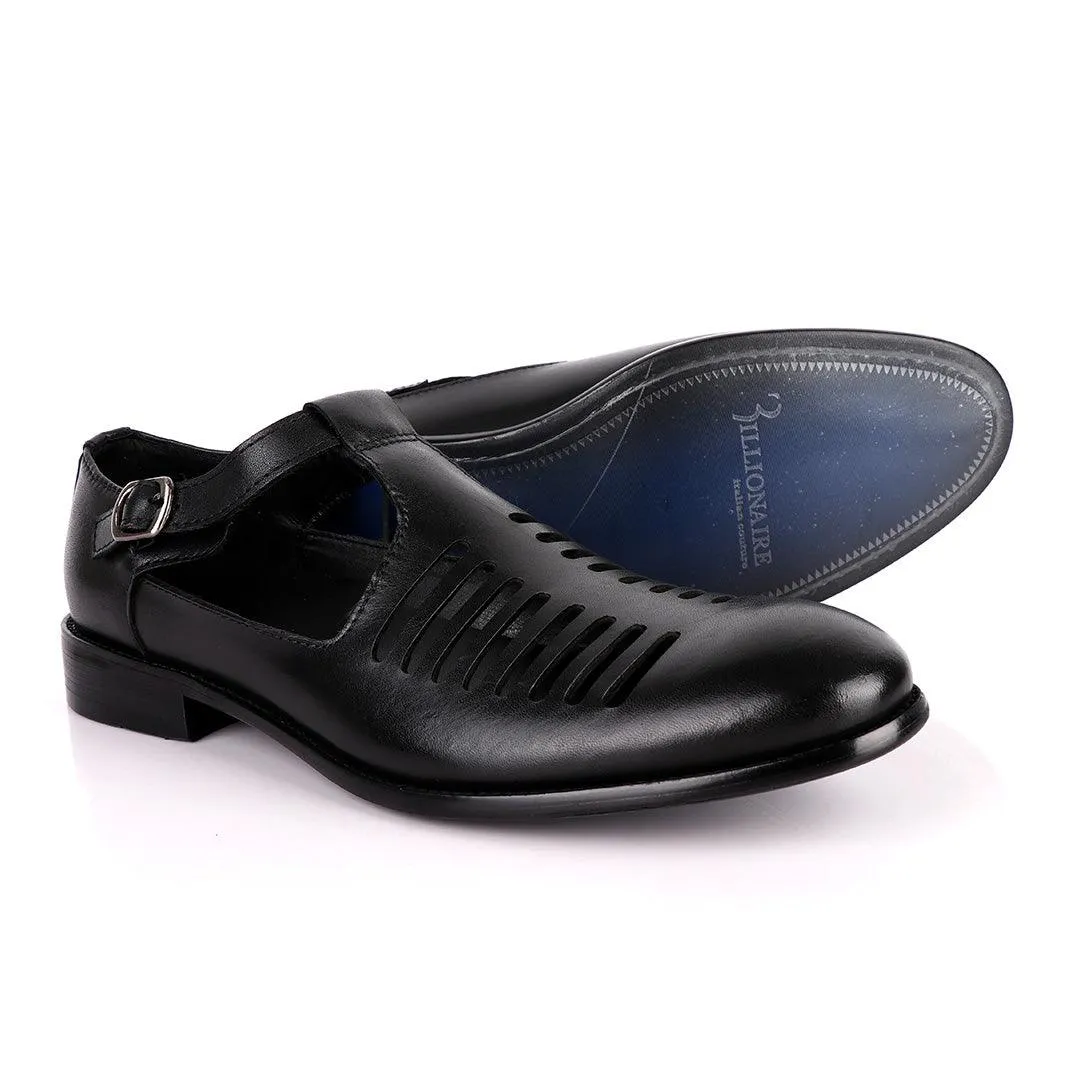 Billionaire Exotic Black Open Pattern Cover Leather Shoe