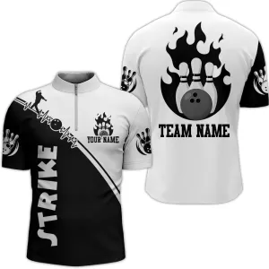 Black & White Bowling Shirt for Men Custom Bowling Team Jersey Bowling Quarter-zip Shirt