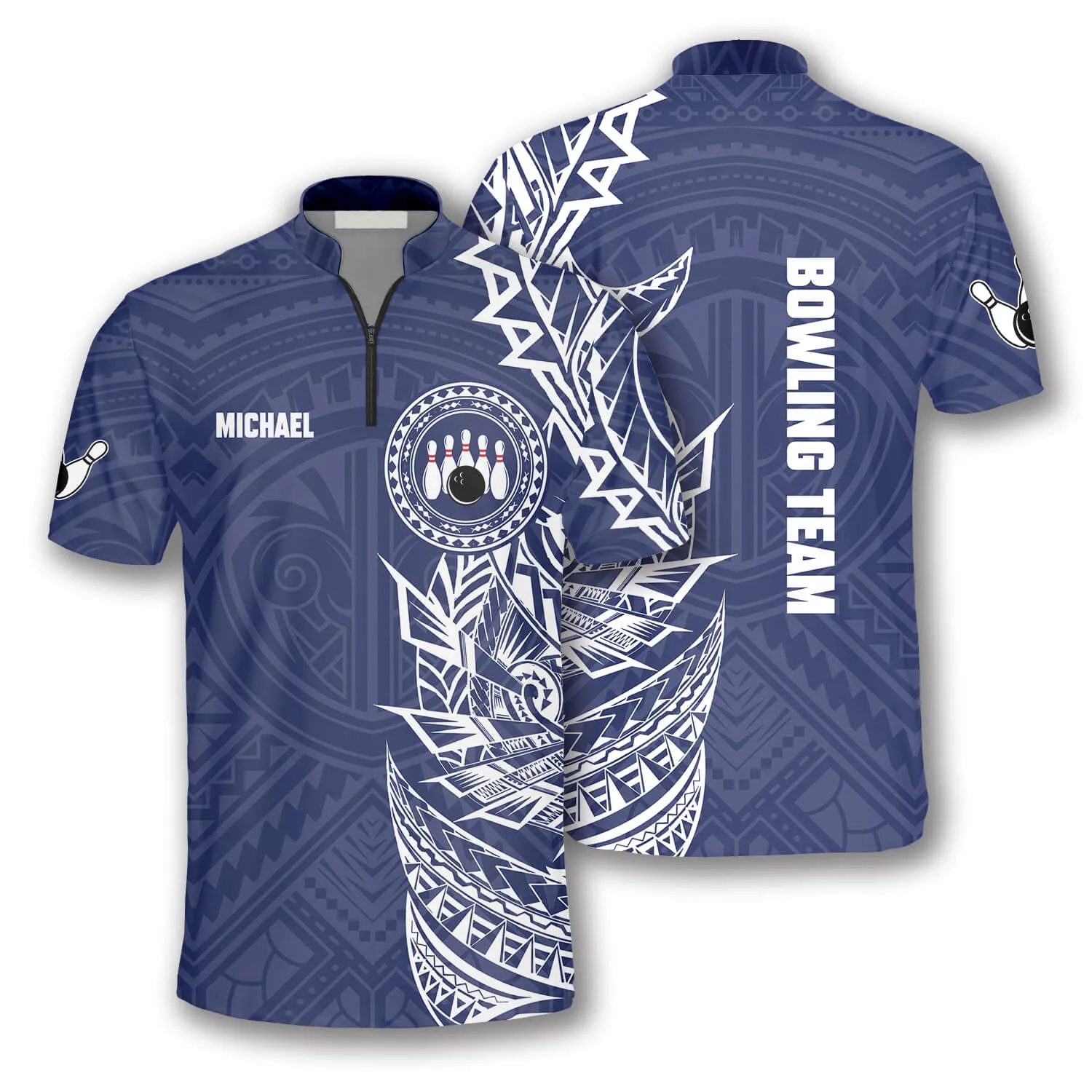 Blue White Tribal Tattoo Custom Bowling Jersey for Men, Best Shirt for Bowling Player