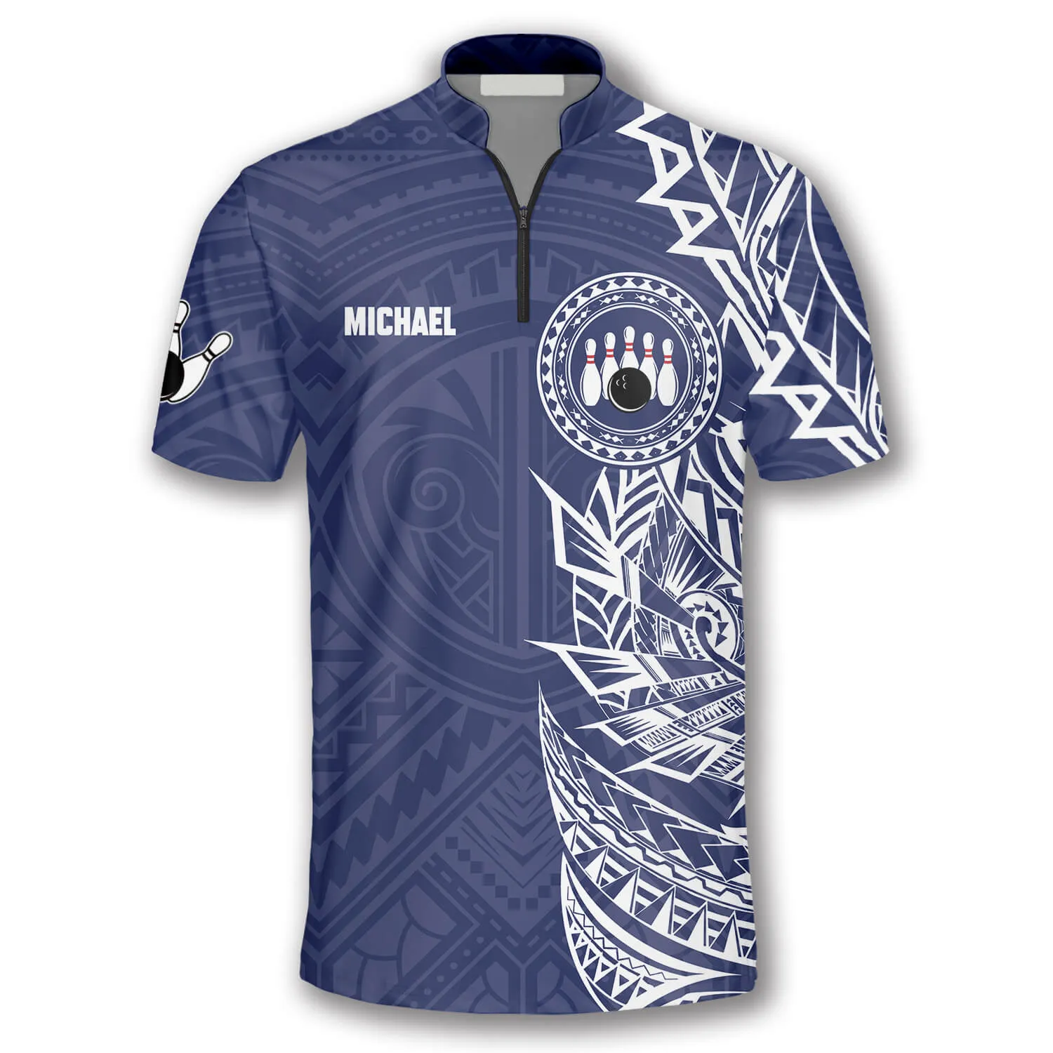 Blue White Tribal Tattoo Custom Bowling Jersey for Men, Best Shirt for Bowling Player