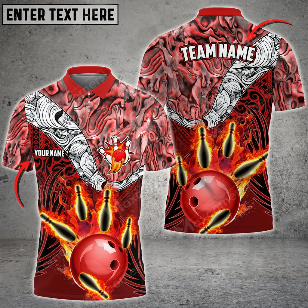 Bowling & Pins Tattoo Maori Multicolor Option Customized Name And Team Name 3D Polo Shirt