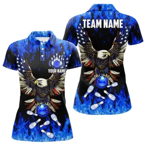 Bowling And Pins American Flag Eagle Multicolor Option Customized Name 3D Polo Shirt For Women