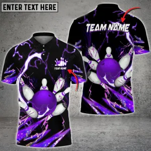 Bowling And Pins Breath Of Thunder Multicolor Option Customized Name 3D Polo Shirt, Gift for Bowler