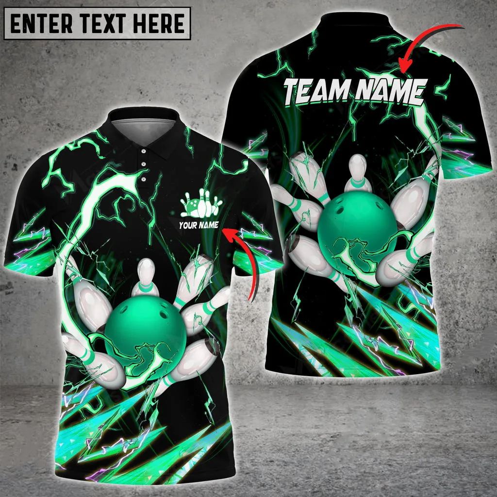 Bowling And Pins Breath Of Thunder Multicolor Option Customized Name 3D Polo Shirt, Gift for Bowler