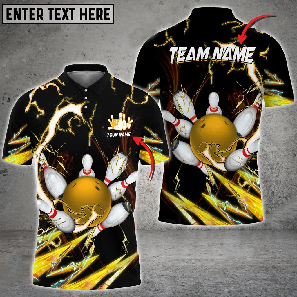 Bowling And Pins Breath Of Thunder Multicolor Option Customized Name 3D Polo Shirt, Gift for Bowler