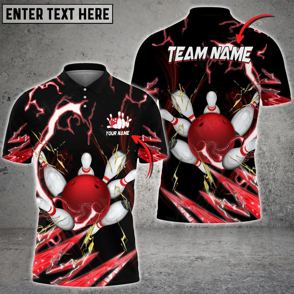 Bowling And Pins Breath Of Thunder Multicolor Option Customized Name 3D Polo Shirt, Gift for Bowler