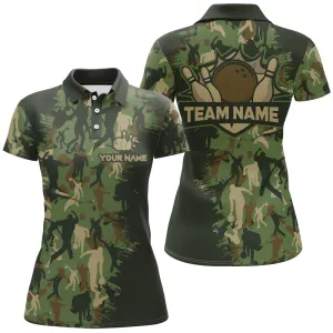 Bowling And Pins Camo Multicolor Option Customized Name 3D Polo Shirt For Women