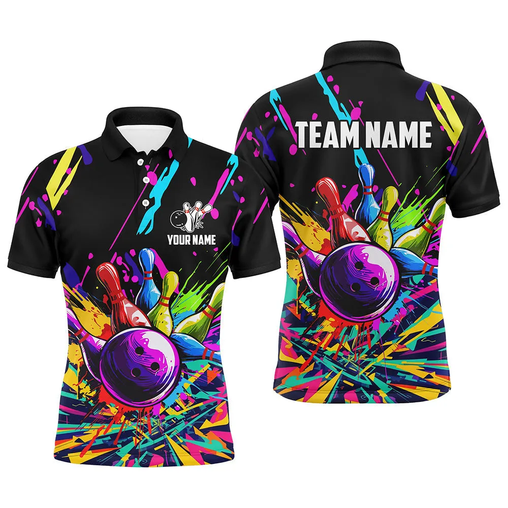 Bowling And Pins Colorful Customized Name, Team Name 3D Polo Shirt For Men, Gift for Bowler