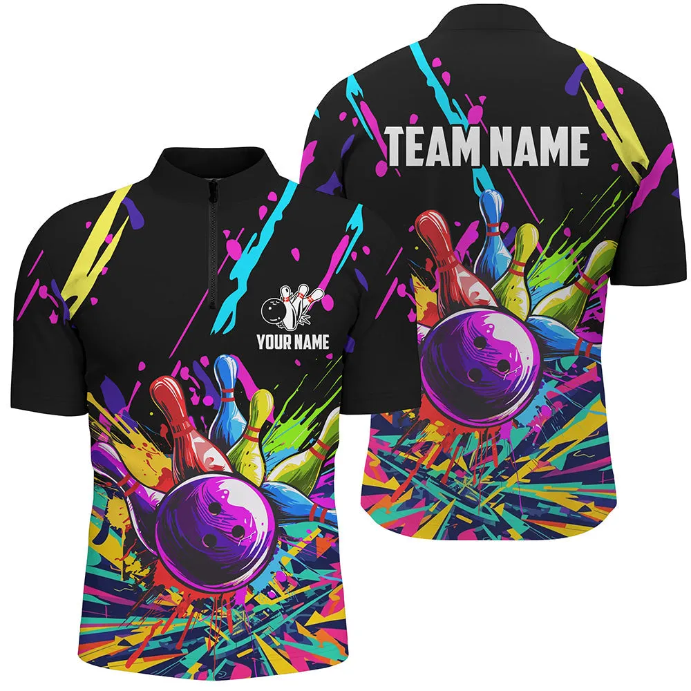 Bowling And Pins Colorful Customized Name, Team Name 3D Polo Shirt For Men, Gift for Bowler